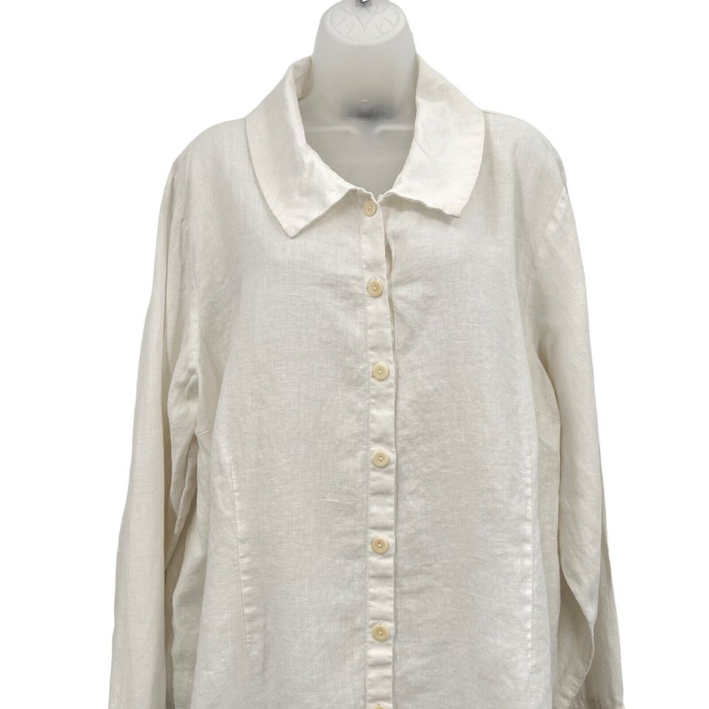 FLAX by Jeanne Engelhart Size 1G 1X White Button Down Shirt Lagenlook Top Linen - Picture 4 of 16